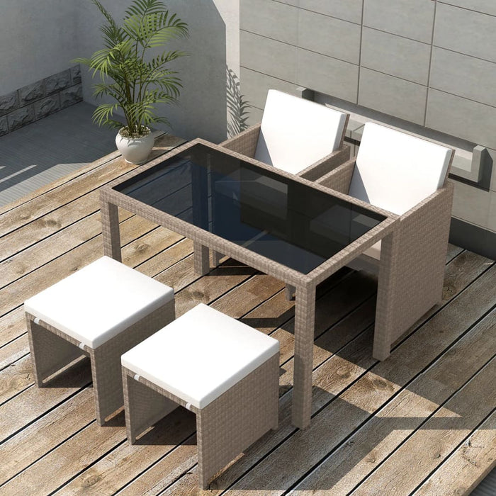 5-Delige Tuinset Poly Rattan En Acaciahout Zwart