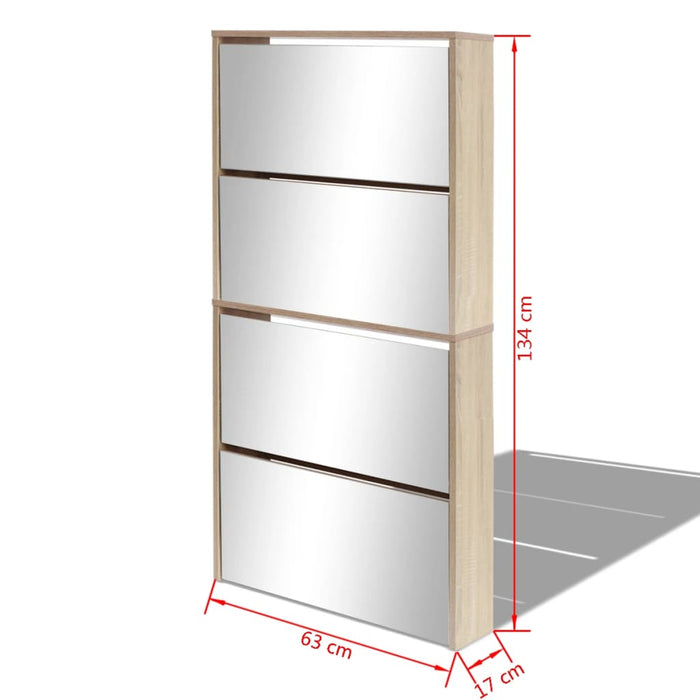 Schoenenkast Met 4 Spiegels 63X7X34 Cm Hout Eiken