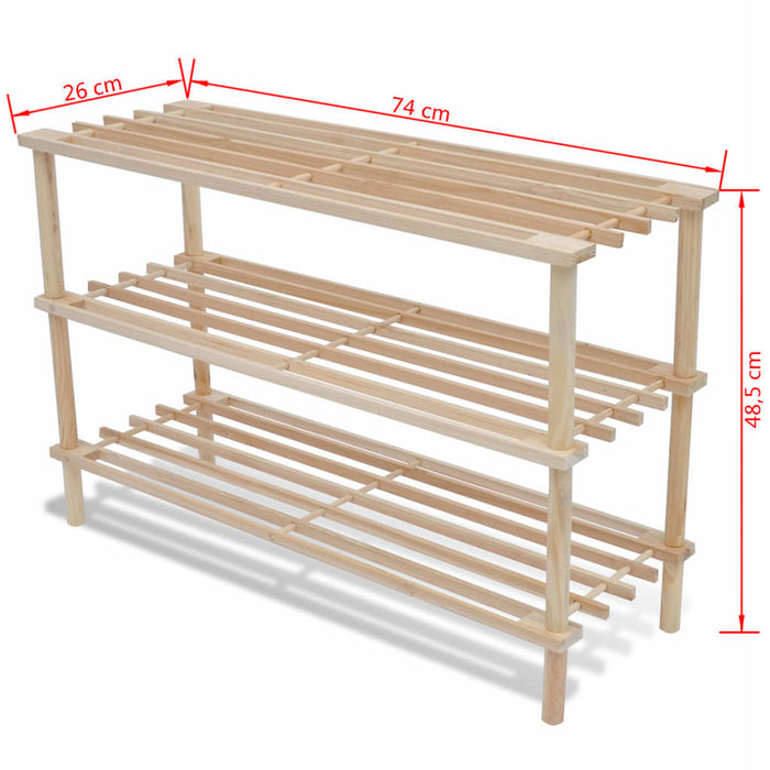 Schoenenrekken Met 3 Schappen Massief Vurenhout 74 X 26 X 48.5 Cm