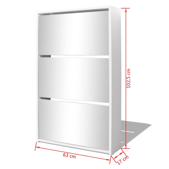 Schoenenkast Drielaags Met Spiegel 63X7X02,5 Cm Wit