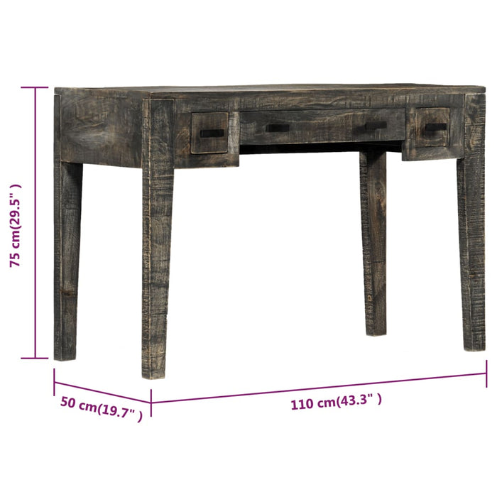 Bureau 110X50X75 Cm Massief Mangohout Zwart