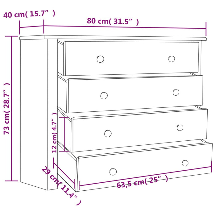 Bijzetkast Panama Range 80X40X73 Cm Grenen