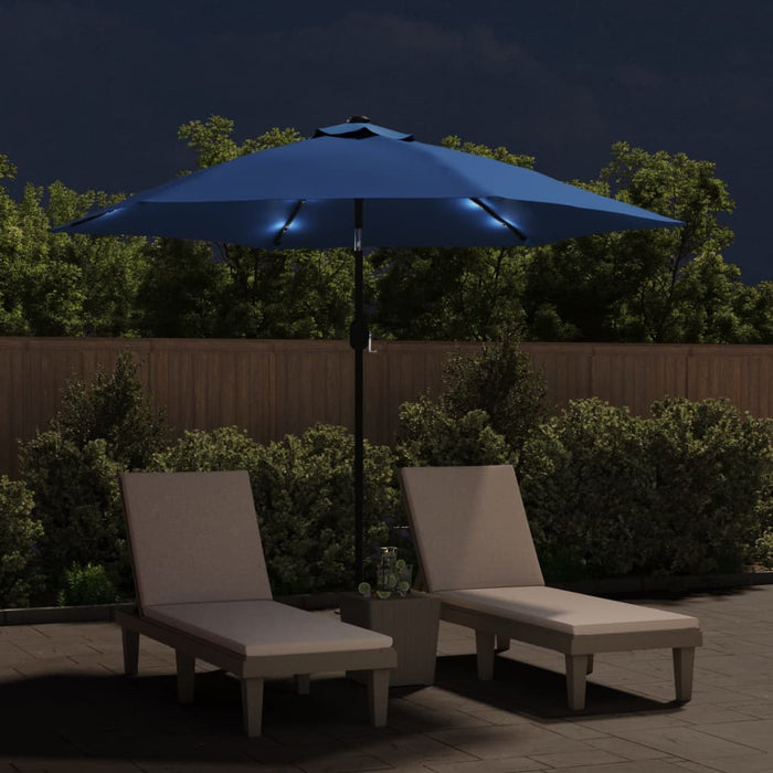 Parasol Met Led-Verlichting En Stalen Paal 300 Cm Blauw