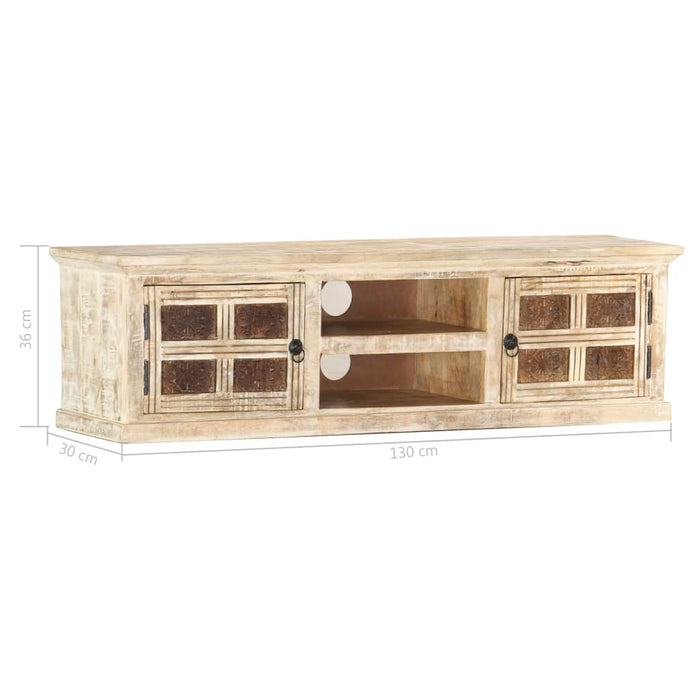 Tv-Meubel 130X30X36 Cm Massief Mangohout Wit