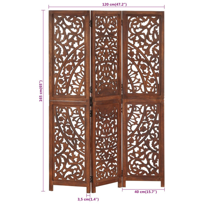 Kamerscherm 3 Panelen Handgesneden 120X165 Cm Mangohout