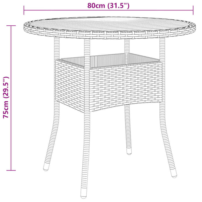 Tuintafel Ø80X75 Cm Acaciahout En Poly Rattan Zwart