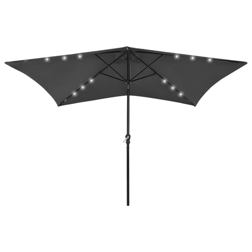 Parasol Met Led's En Stalen Paal 2X3 M Azuurblauw