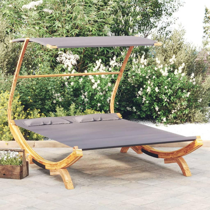 Loungebed Met Luifel 165X203X138 Cm Massief Gebogen Hout Crème