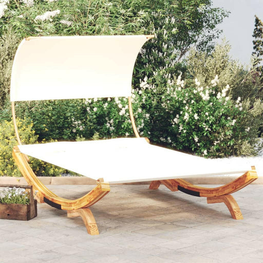 Loungebed Met Luifel 100X200X126 Cm Massief Gebogen Hout Crème