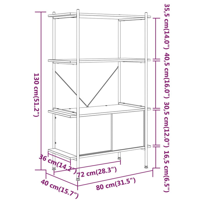 Opbergrek 4-Laags Met Kast 80X40X30 Cm Staal En Bewerkt Hout