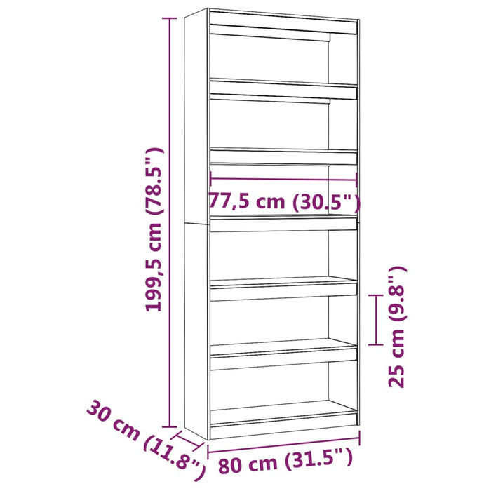 Boekenkast/Kamerscherm 80X30X199,5 Cm Massief Grenenhout