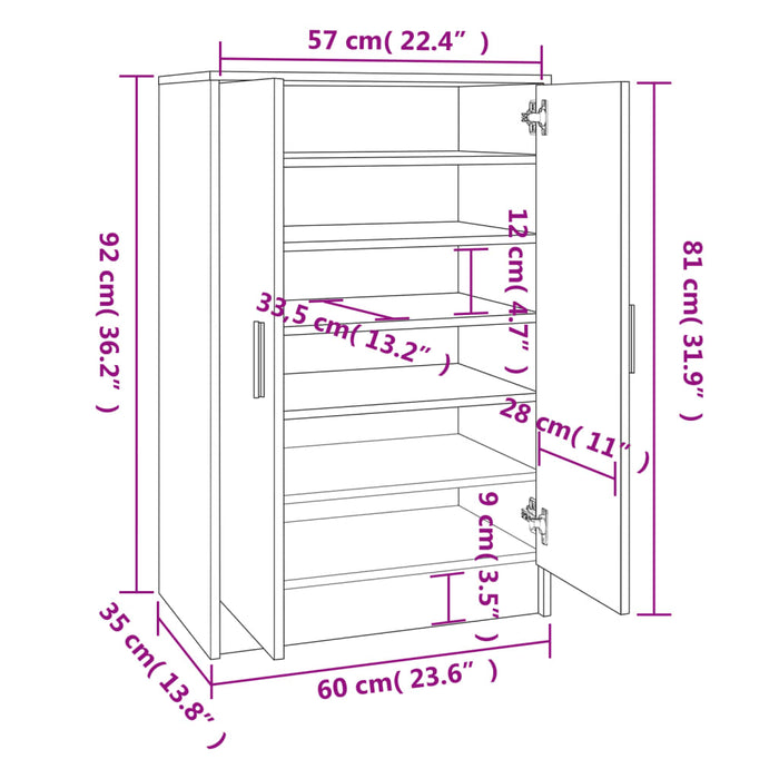 Schoenenkast 60X35X92 Cm Spaanplaat Wit