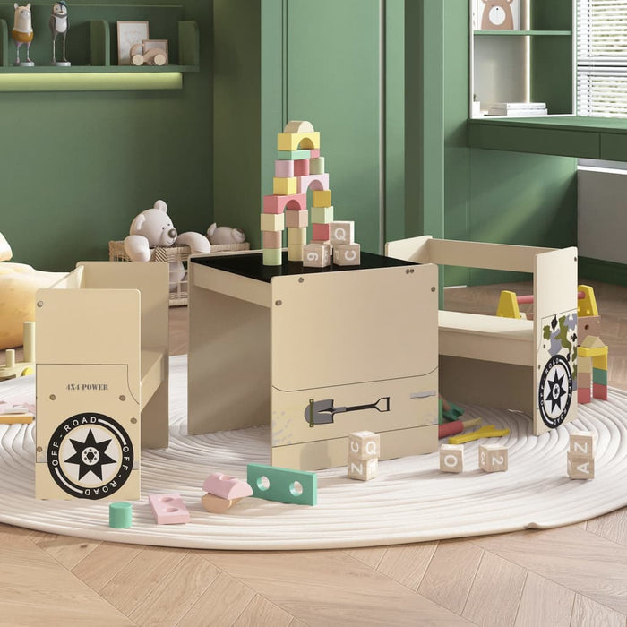 3-Delige Kindertafel- En Stoelenset Off-Road-Auto-Ontwerp Mdf