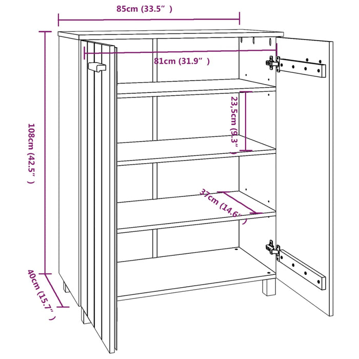 Schoenenkast Hamar 85X40X08 Cm Massief Grenenhout Lichtgrijs