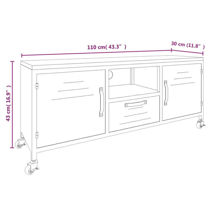 Tv-Meubel 110X30X43 Cm Ijzer En Massief Vurenhout Zwart