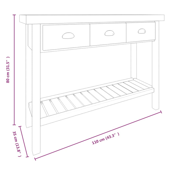 Wandtafel 110X35X80 Cm Massief Vurenhout