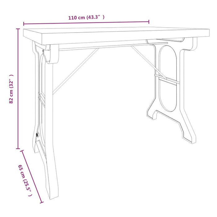 Eettafel 110X65X82 Cm Massief Vurenhout En Ijzer