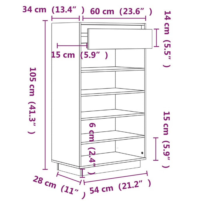 Schoenenkast 60X34X05 Cm Massief Grenenhout Grijs