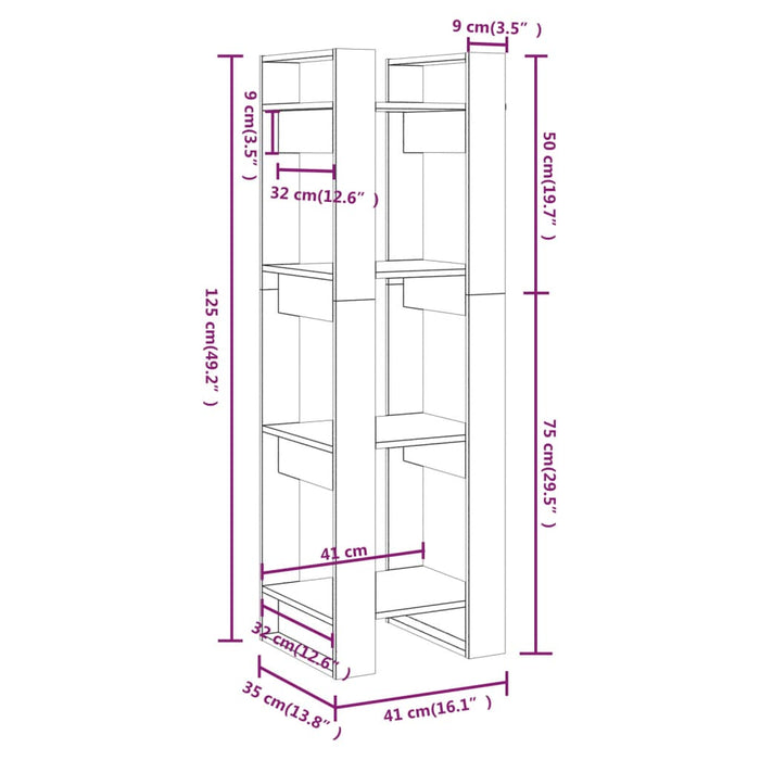 Boekenkast/Kamerscherm 4X35X25 Cm Massief Grenenhout