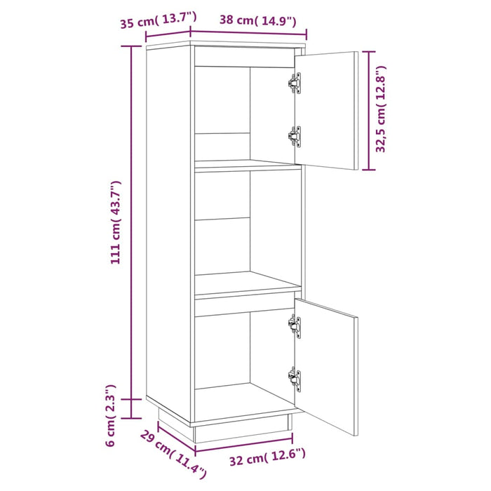 Hoge Kast 38X35X117 Cm Massief Grenenhout