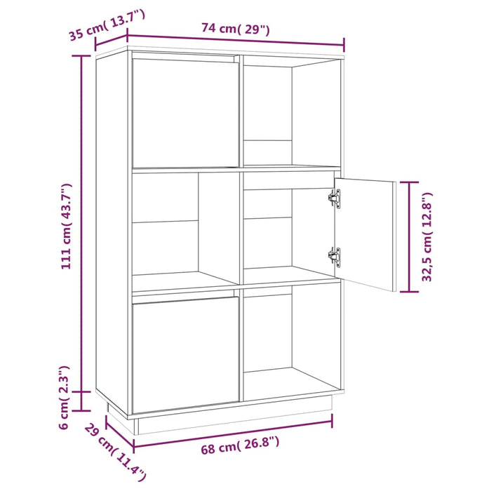 Hoge Kast 74X35X117 Cm Massief Grenenhout