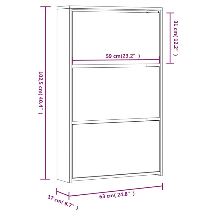 Schoenenkast Met Spiegel 3-Laags 63X7X02,5 Cm Hoogglans Wit