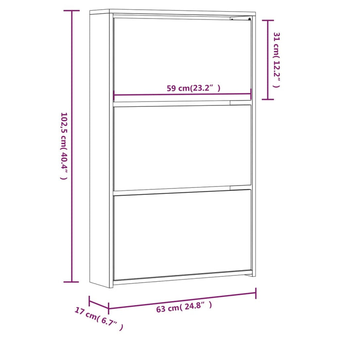 Schoenenkast Met Spiegel 3-Laags 63X7X02,5 Cm Gerookt Eiken