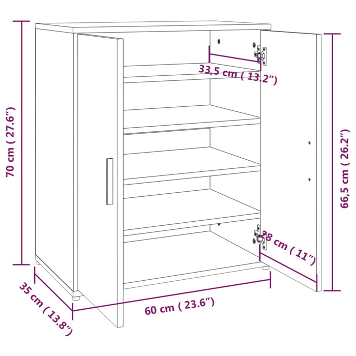 Schoenenkast 60X35X70 Cm Bewerkt Hout Eikenkleurig Grijs Sonoma