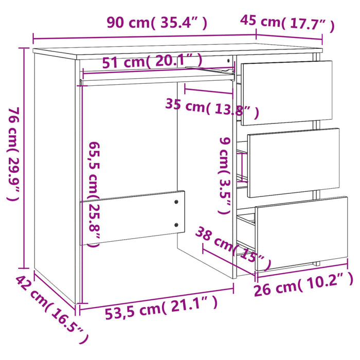 Bureau 90X45X76 Cm Bewerkt Hout