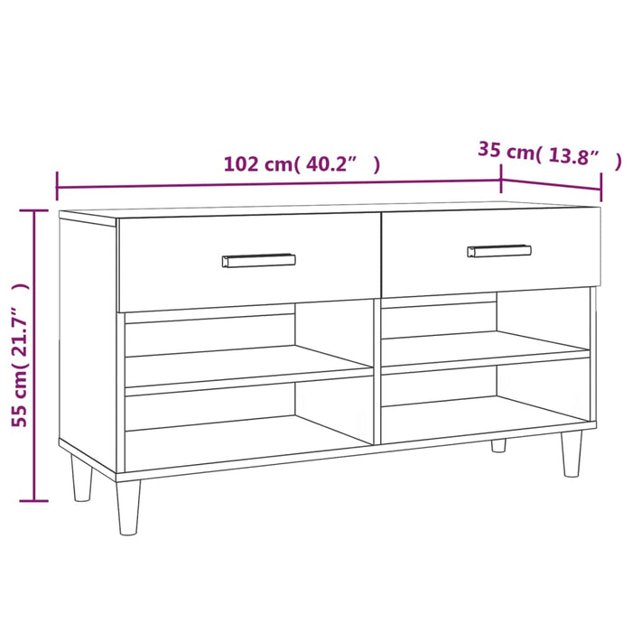 Schoenenkast 02X35X55 Cm Bewerkt Hout Hoogglans Wit