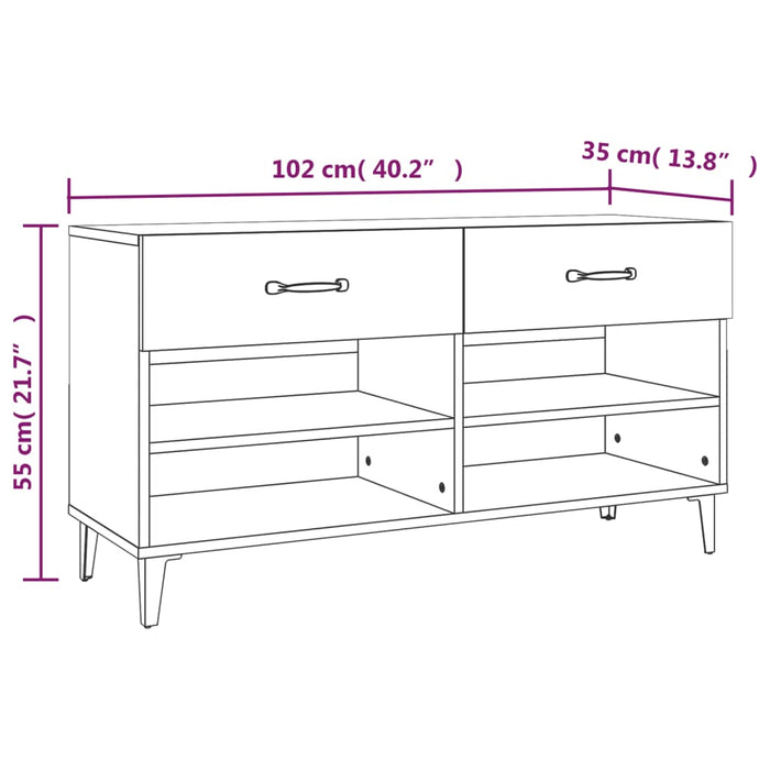 Schoenenkast 02X35X55 Cm Bewerkt Hout Hoogglans Wit