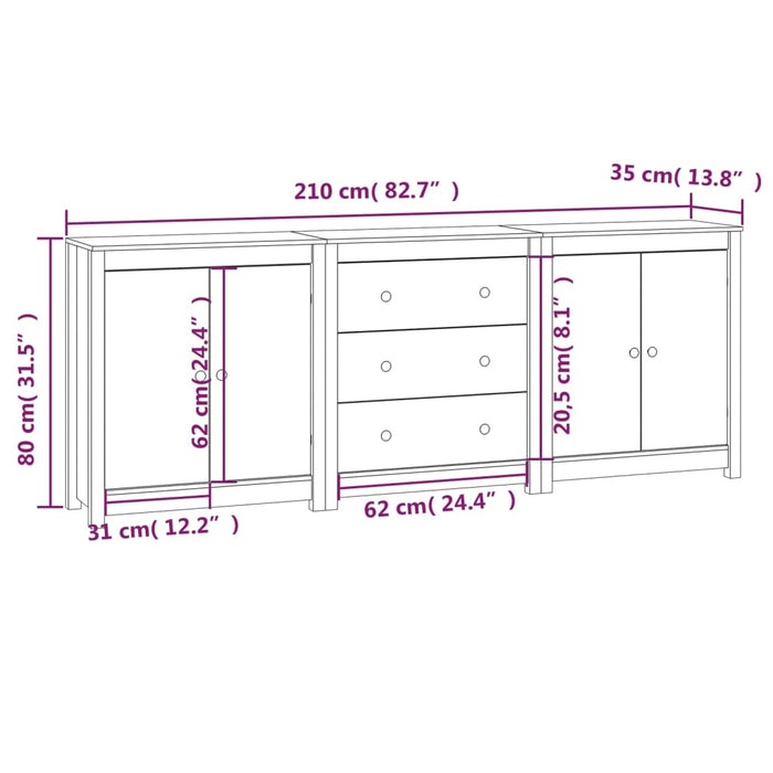 Dressoir 210X35X80 Cm Massief Grenenhout