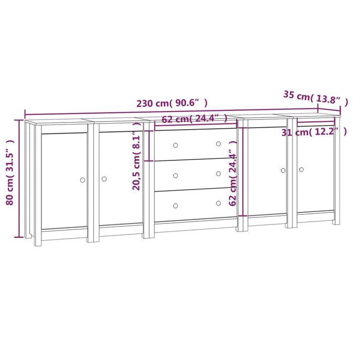 Dressoir 230X35X80 Cm Massief Grenenhout