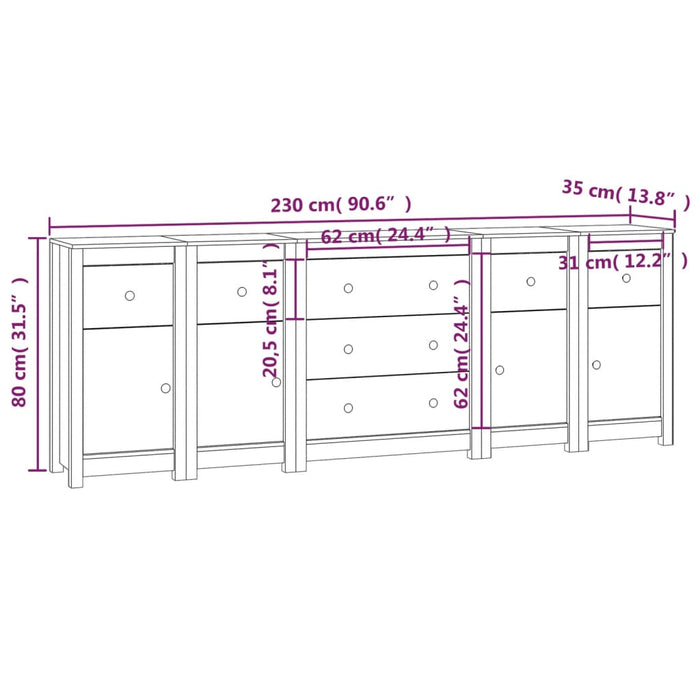 Dressoir 230X35X80 Cm Massief Grenenhout