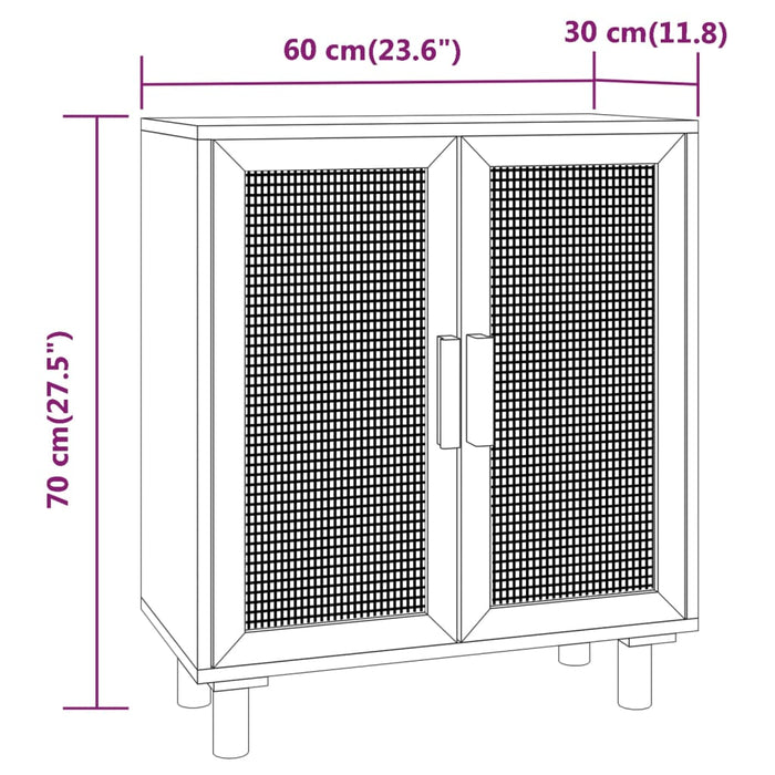 Dressoir 60X30X70 Cm Massief Grenen Hout En Rattan