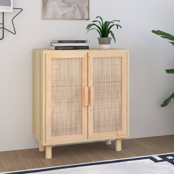 Dressoir 60X30X70 Cm Massief Grenen Hout En Rattan