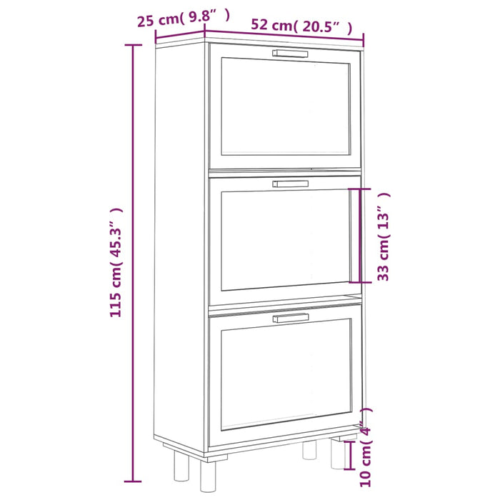 Schoenenkast 52X25X5Cm Bewerkt Hout & Natuurlijk Rattan