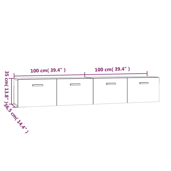 Wandkasten 2 St 00X36,5X35 Cm Bewerkt Hout Grijs Sonoma