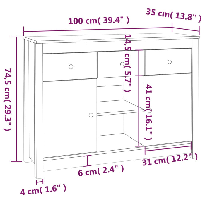 Dressoir 100X35X74,5 Cm Massief Grenenhout