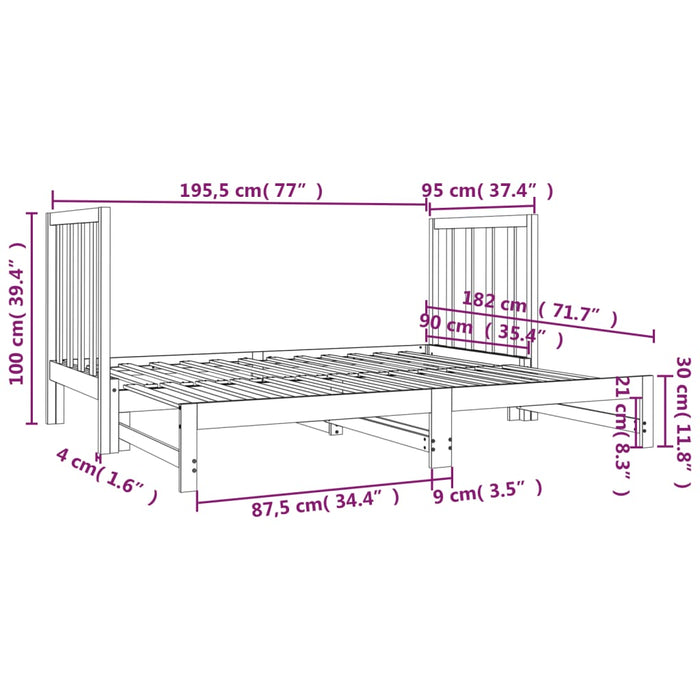 Slaapbank Uitschuifbaar Massief Grenenhout 2X(90X190) Cm