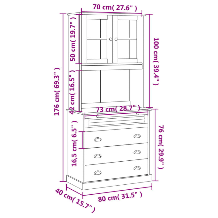 Hoge Kast Vigo 80X40X176 Cm Massief Grenenhout