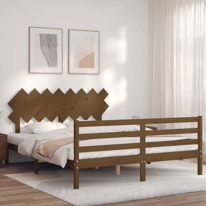 Bedframe Met Hoofdbord Massief Hout