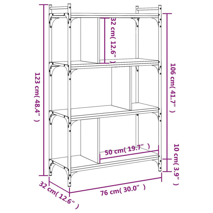 Boekenkast 4-Laags 76X32X123 Cm Bewerkt Hout Sonoma Eikenkleur