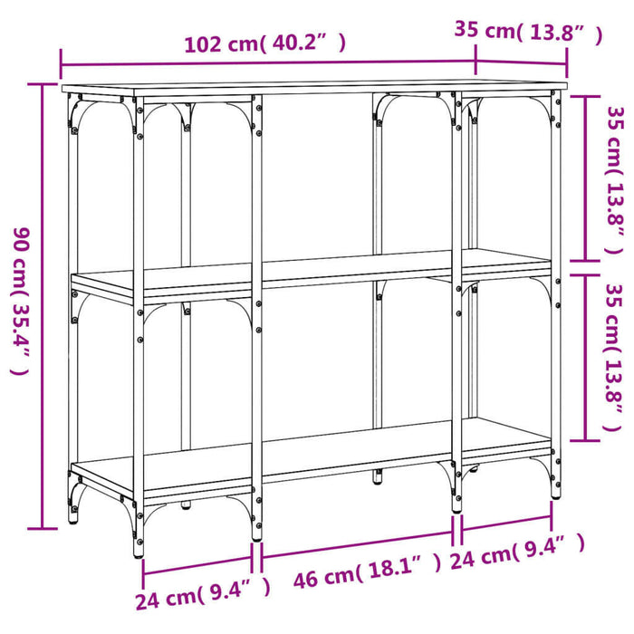 Wandtafel 102X35X90 Cm Bewerkt Hout Gerookt Eikenkleurig