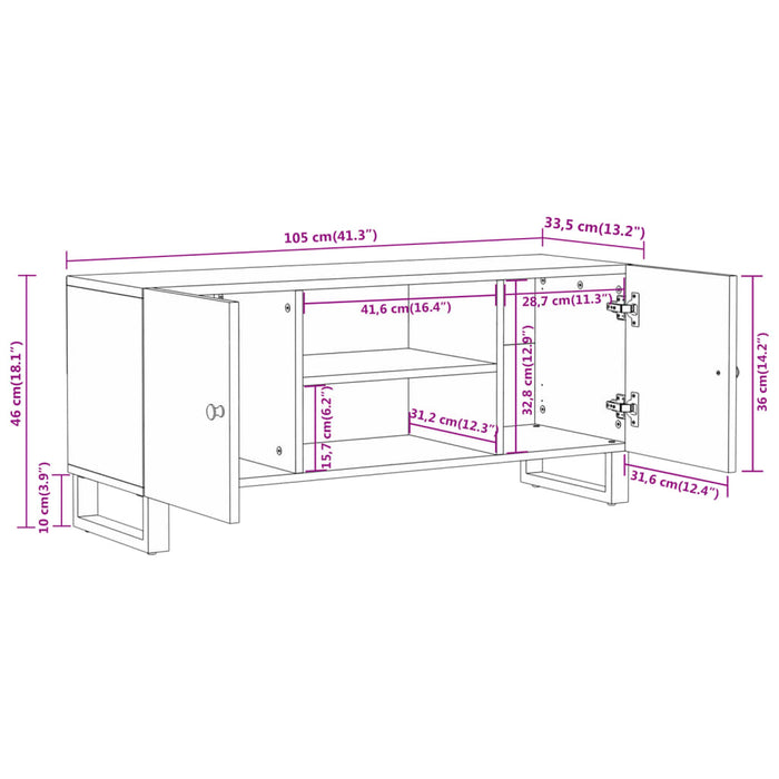 Tv-Meubel 105X33,5X46 Cm Massief Mangohout Bruin En Zwart