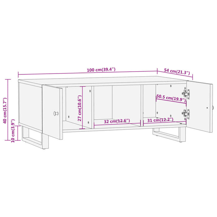 Salontafel 100X54X40 Cm Massief Mangohout Bruin En Zwart