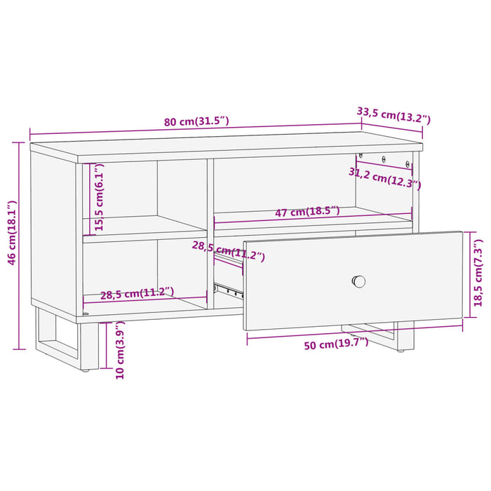 Tv-Meubel 80X33,5X46 Cm Massief Mangohout Bruin En Zwart