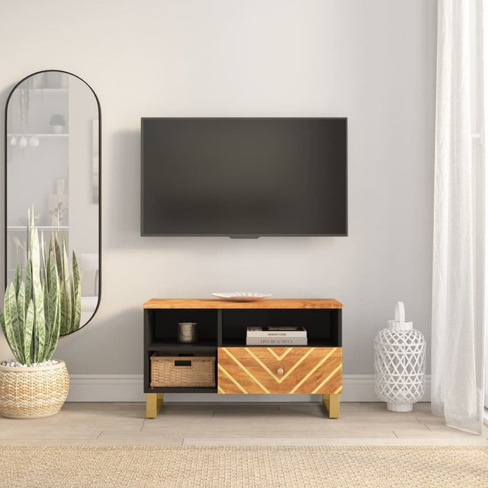 Tv-Meubel 80X33,5X46 Cm Massief Mangohout Bruin En Zwart