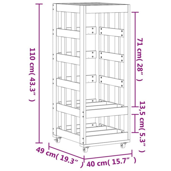 Houtblokhouder Met Wielen 40X49X110 Cm Massief Grenenhout