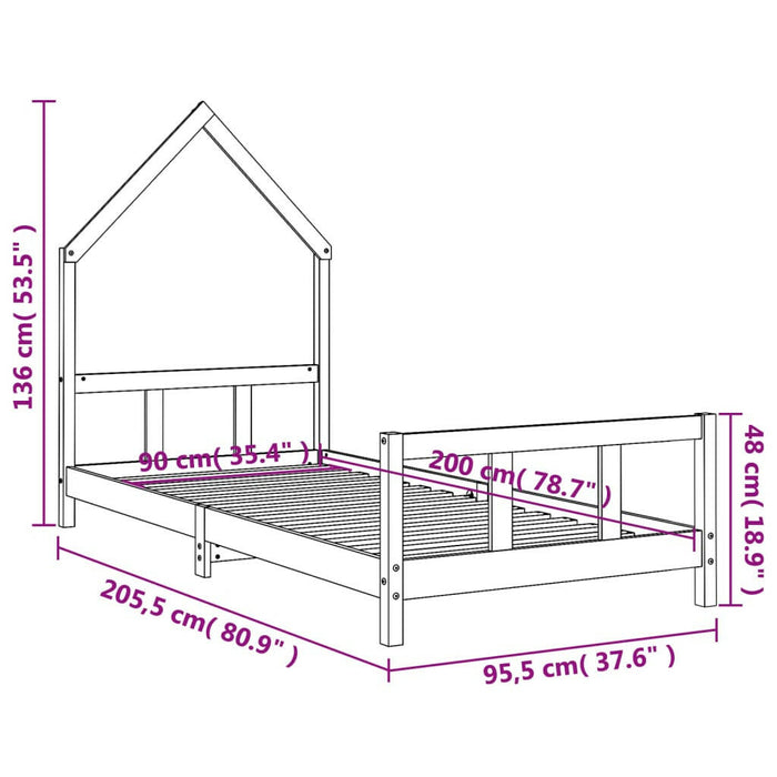 Kinderbedframe 90X200 Cm Massief Grenenhout Zwart